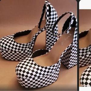 Black and white platform heels